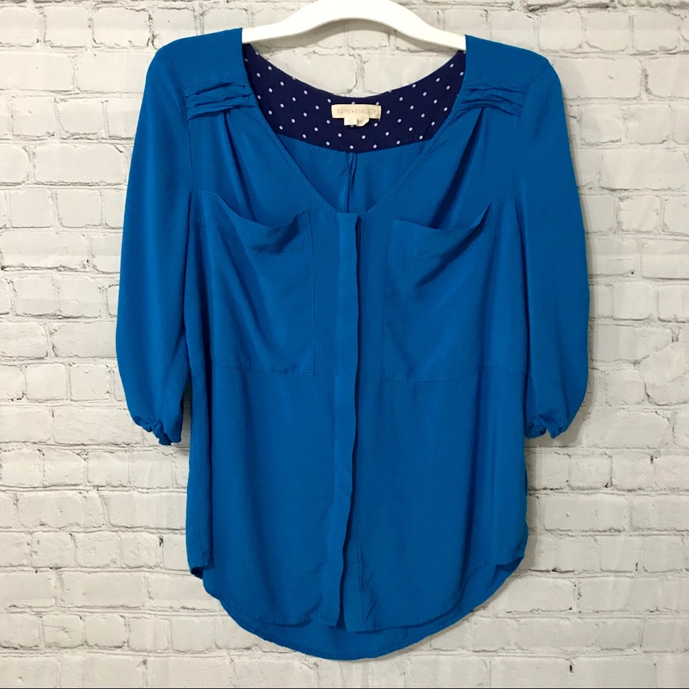 Anthropologie Edme & Esylite Estrie  button up blouse. Teal Blue 8.